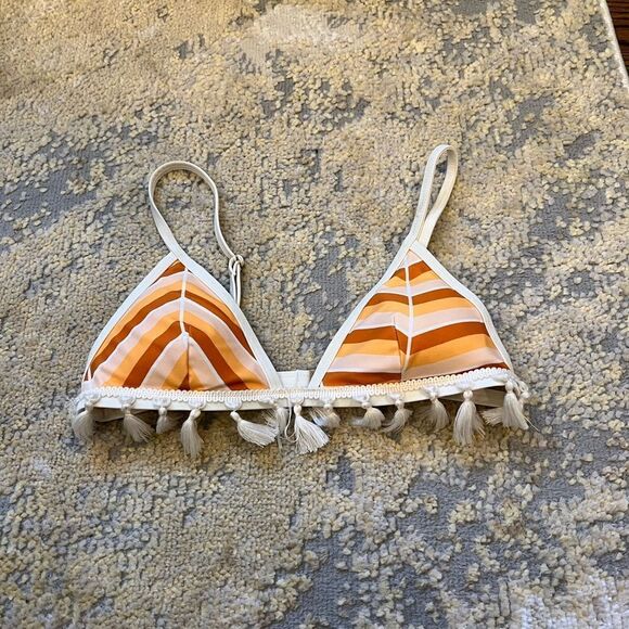 Orange and white Pom Pom triangle bikini top - Picture 1 of 3
